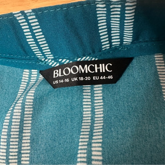 Bloom Chic Plus Size Teal Blue Short Sleeve Dress Size 14 / 16 Striped - Picture 4 of 7